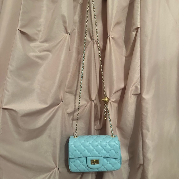 Tiffany & Fred Paris blue and gold leather bag purse quilted chain ball - Picture 7 of 15